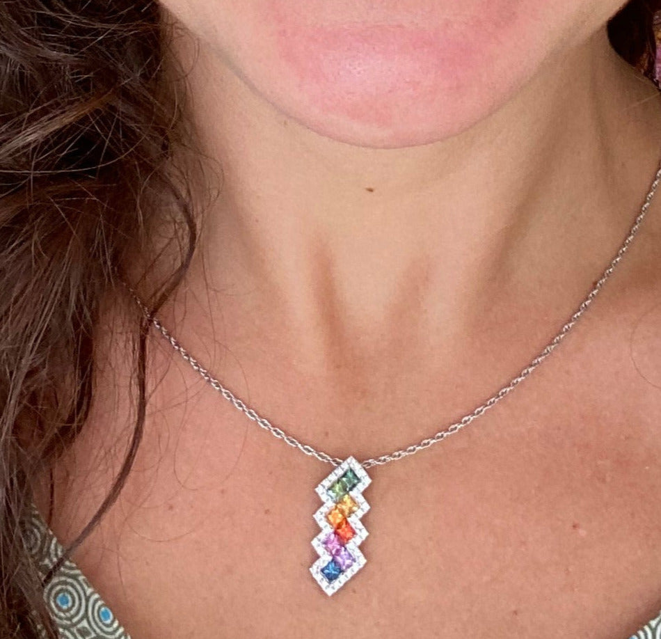 Lightning Rainbow Sapphire Pendant Necklace