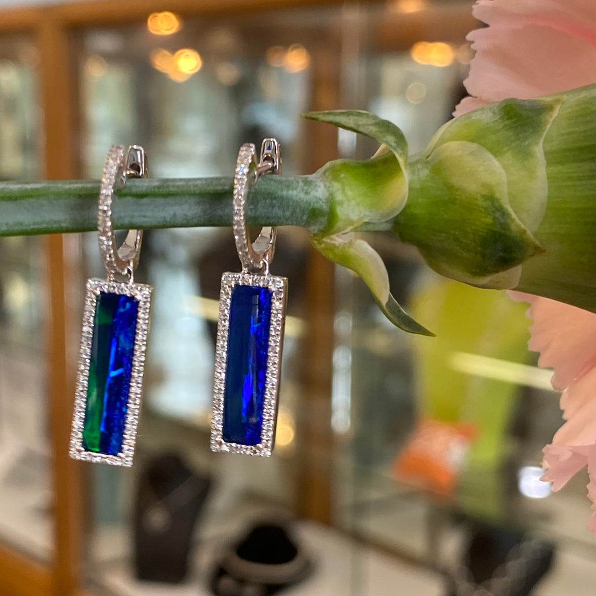 Elegant Opal & Diamond Drop Earrings
