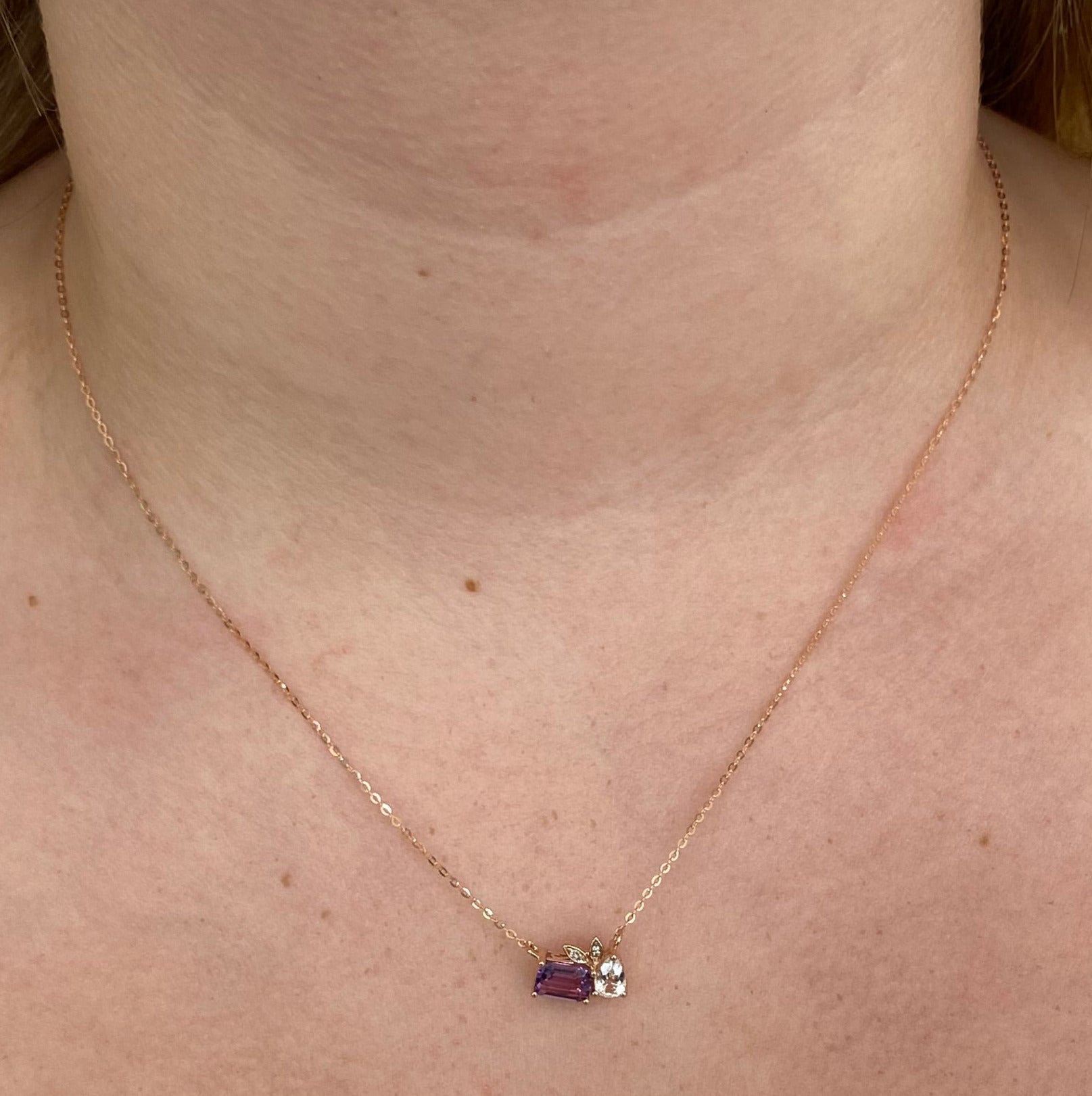 Amethyst and White Topaz Mosaic Necklace in Rose Gold