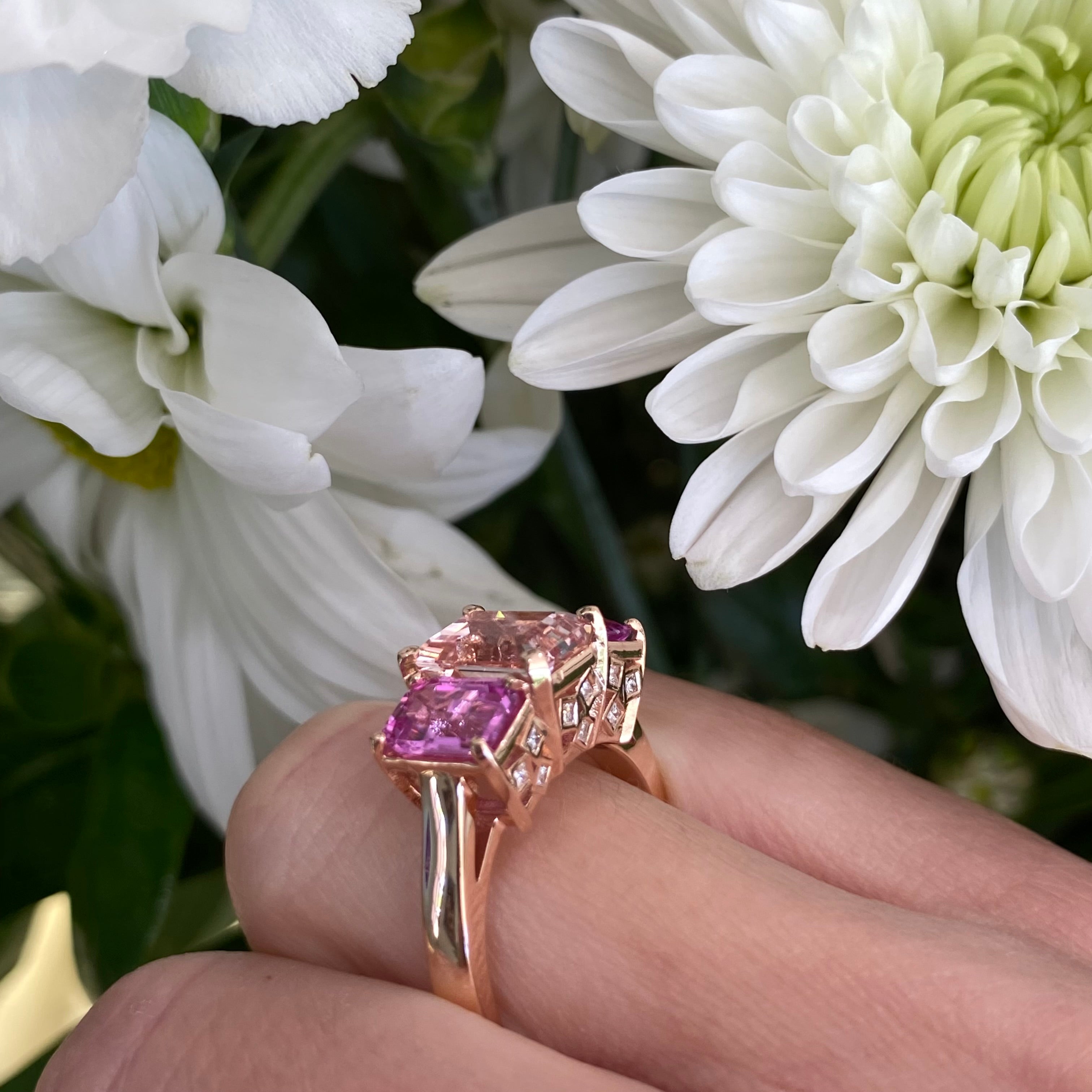 *On The Rocks* Morganite, Pink Sapphire & Diamond Cocktail Ring in Rose Gold 🍹