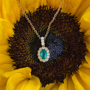 Emerald and Diamond Halo Necklace