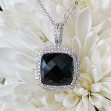 Load image into Gallery viewer, Onyx &amp; Diamond Cushion Cut Pendant Necklace
