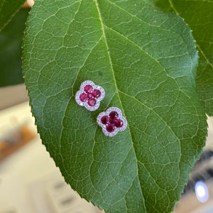 Clover Ruby and Diamond Stud Earrings