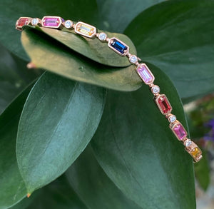 Rose Gold Rainbow Sapphire Line Bracelet