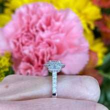 Load image into Gallery viewer, Mosaic Emerald Cut Three Stone Diamond Ring in 14k White Gold
