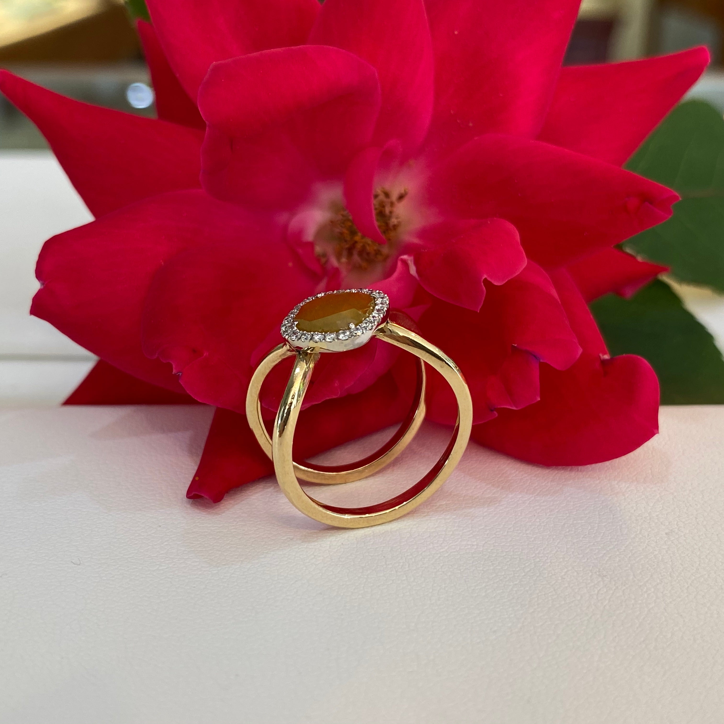 Yellow Diamond Slice Halo Split Ring