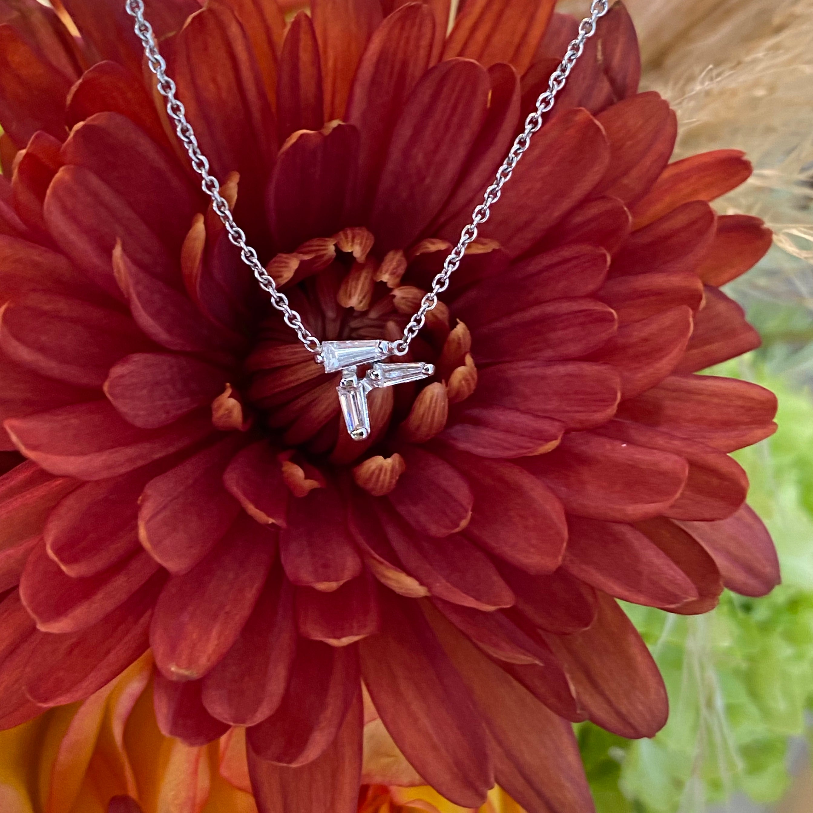 Diamond Baguette Three Stone Necklace