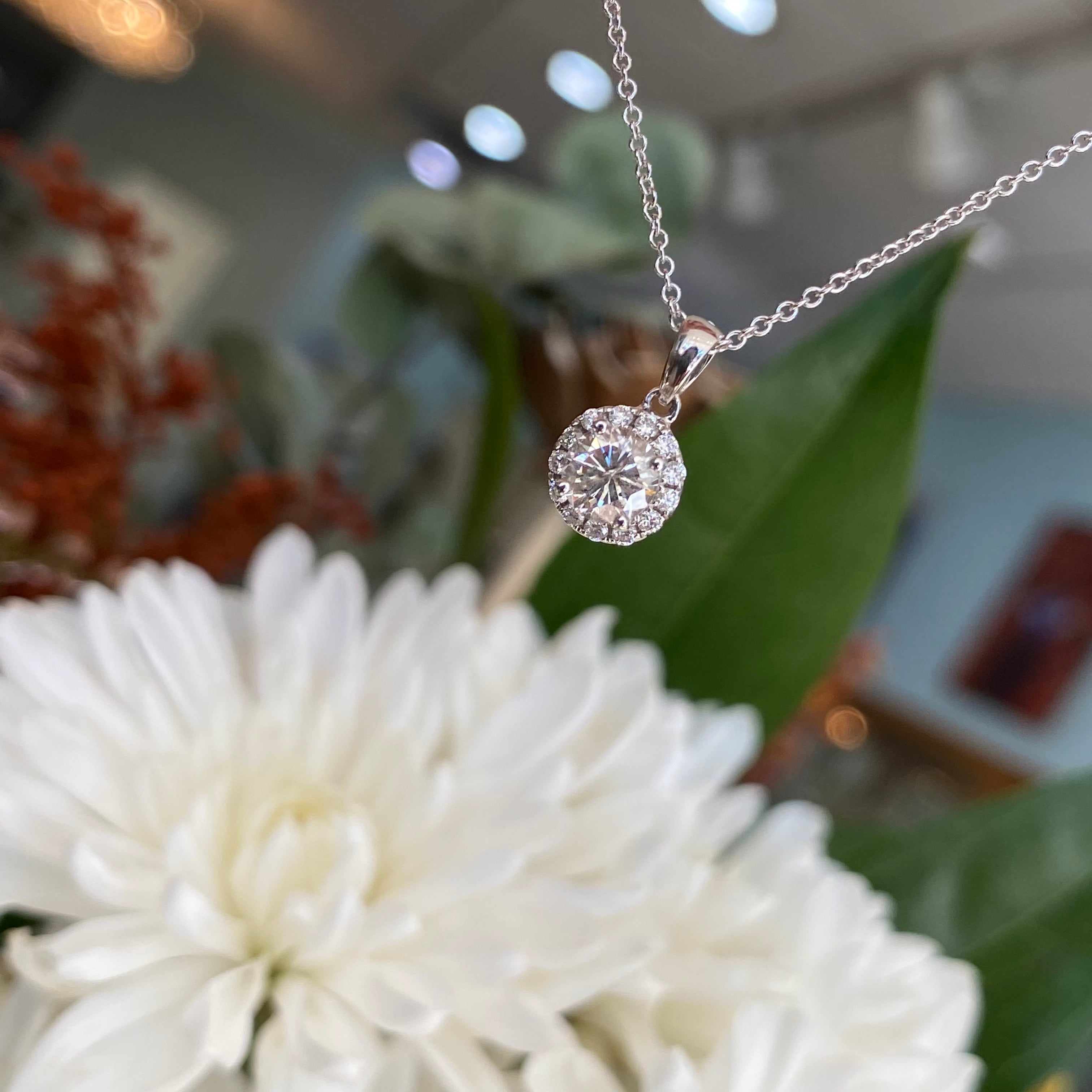 Diamond Halo Pendant Necklace