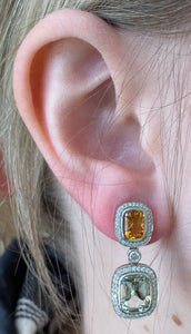 Citrine and Green Amethyst Dangle Earrings