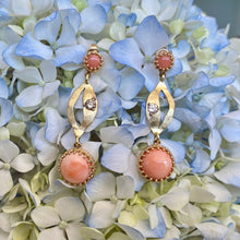 Load image into Gallery viewer, Custom Made Coral &amp; Diamond Drop Earrings in 18K Yellow Gold
