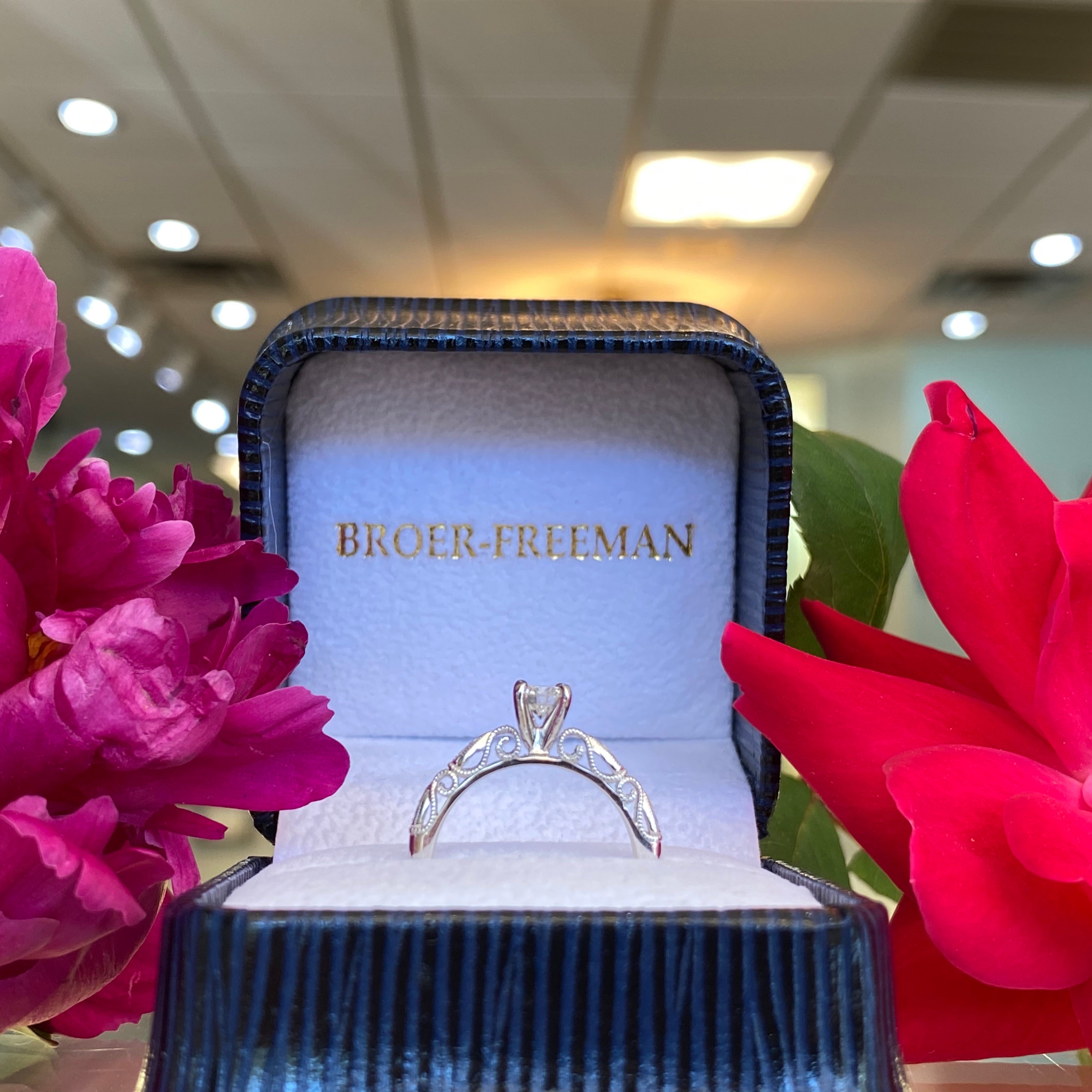 Fancy Round Solitaire Engagement Ring with Filigree Scroll Work