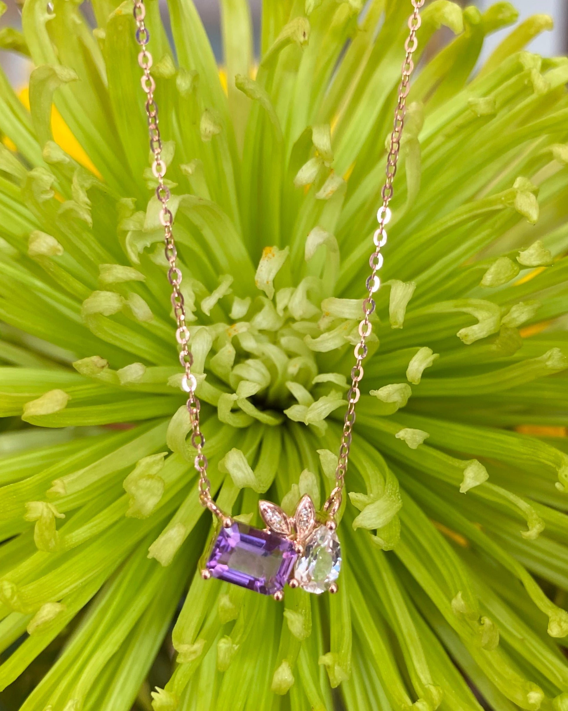 Amethyst and White Topaz Mosaic Necklace in Rose Gold