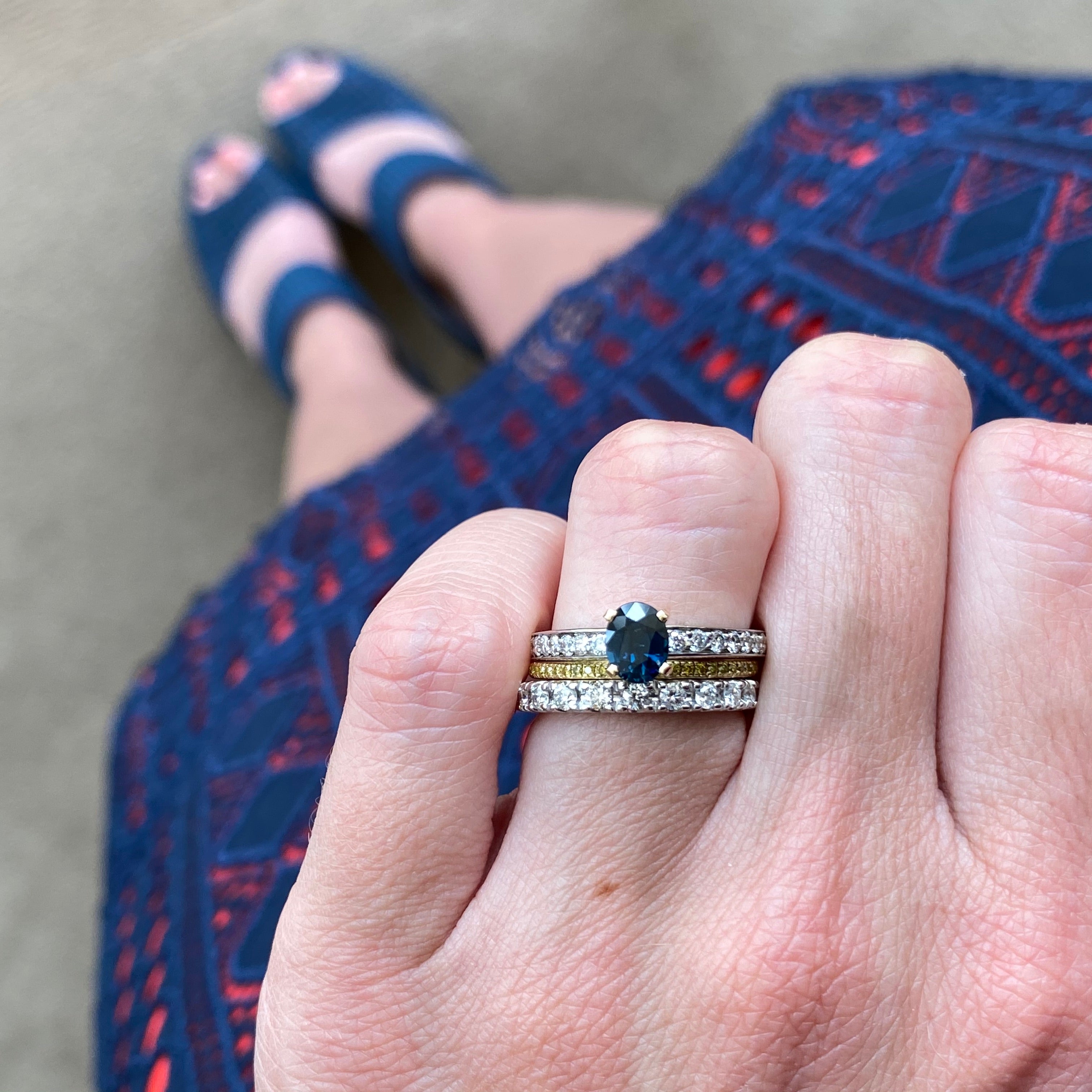 Oval Blue Sapphire & Diamond Engagement Ring