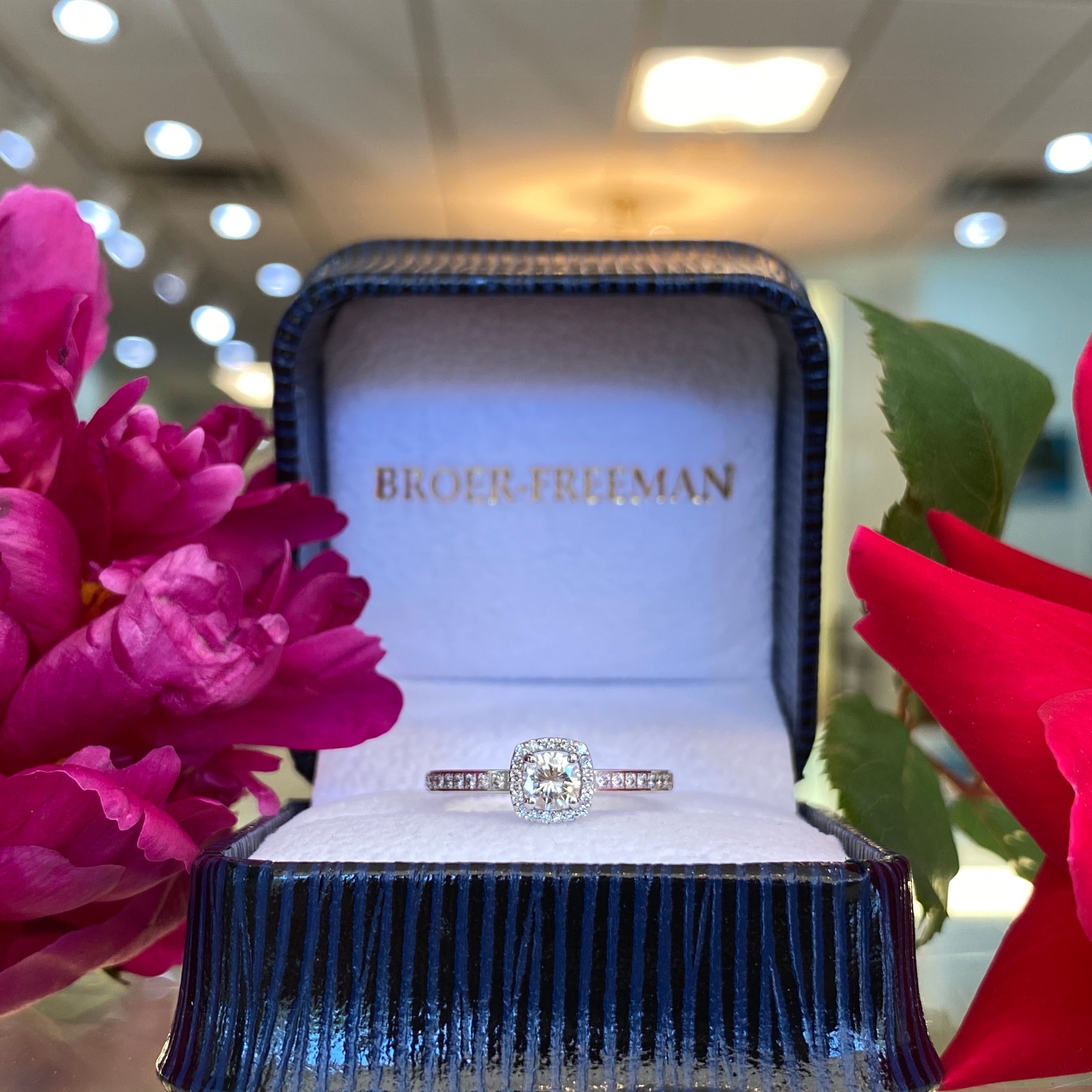 Cushion Shaped Halo Round Diamond Engagement Ring