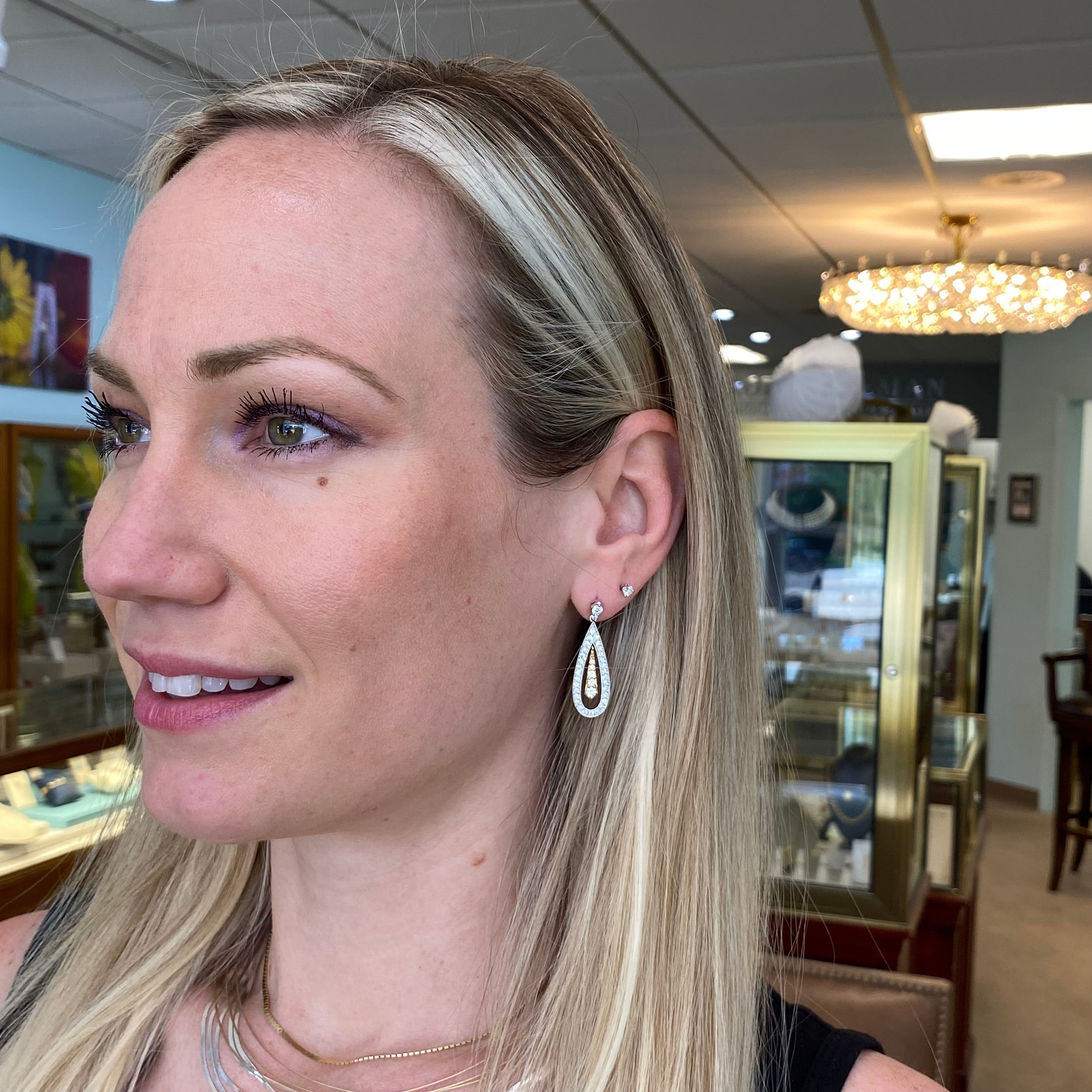 Amazing Two-Tone Diamond Drop Earrings