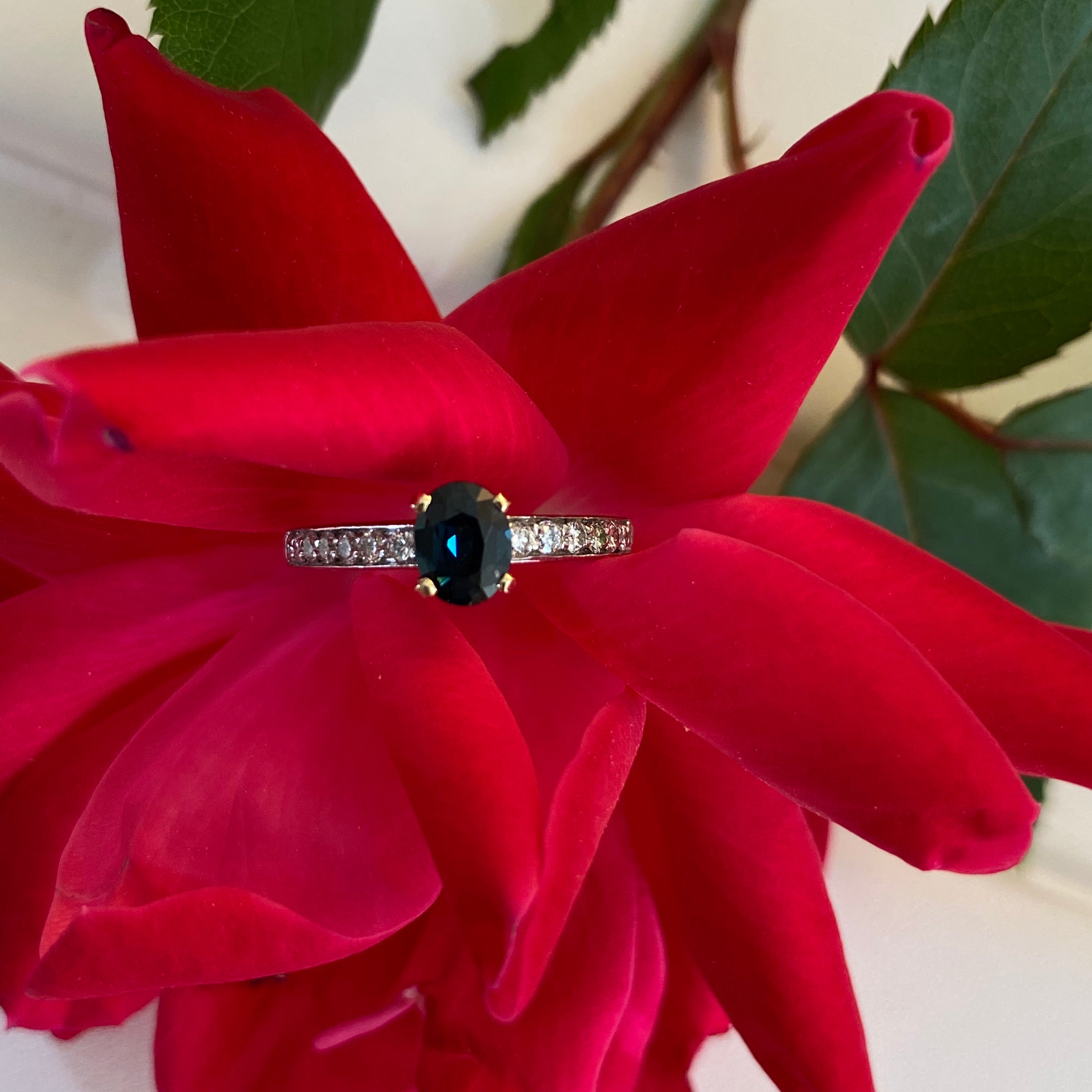 Oval Blue Sapphire & Diamond Engagement Ring