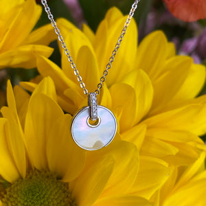 Mother of Pearl Necklace with Diamonds in White Gold