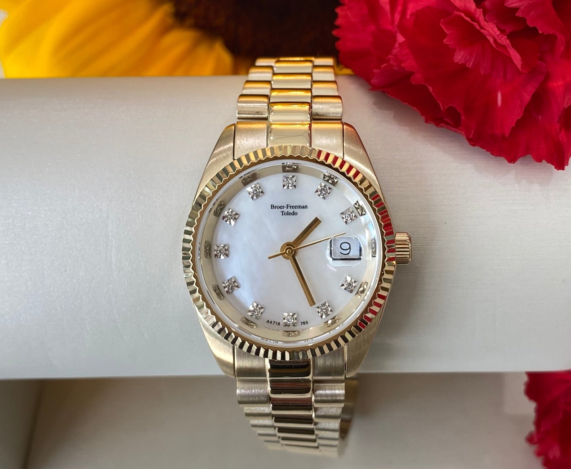 Mother Of Pearl and Diamond Gold Toned Watch