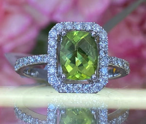 Peridot And Diamond Halo Ring