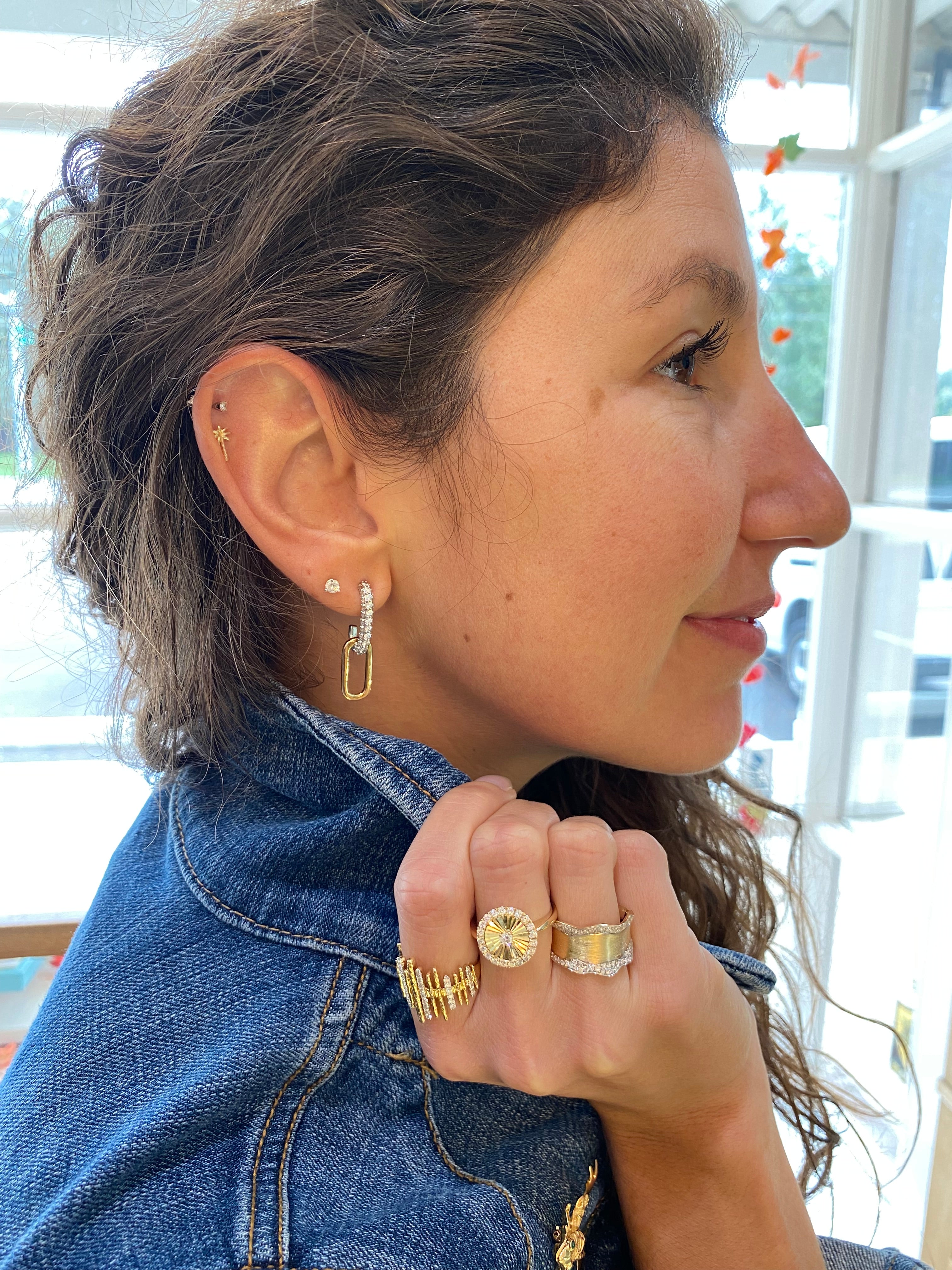 Paper Clip Diamond & Gold Drop Earrings in White and Yellow Gold