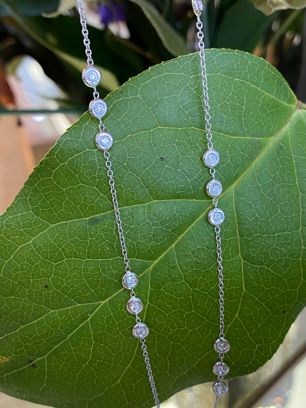 Three Stone 18K White Gold Diamonds By The Yard Necklace
