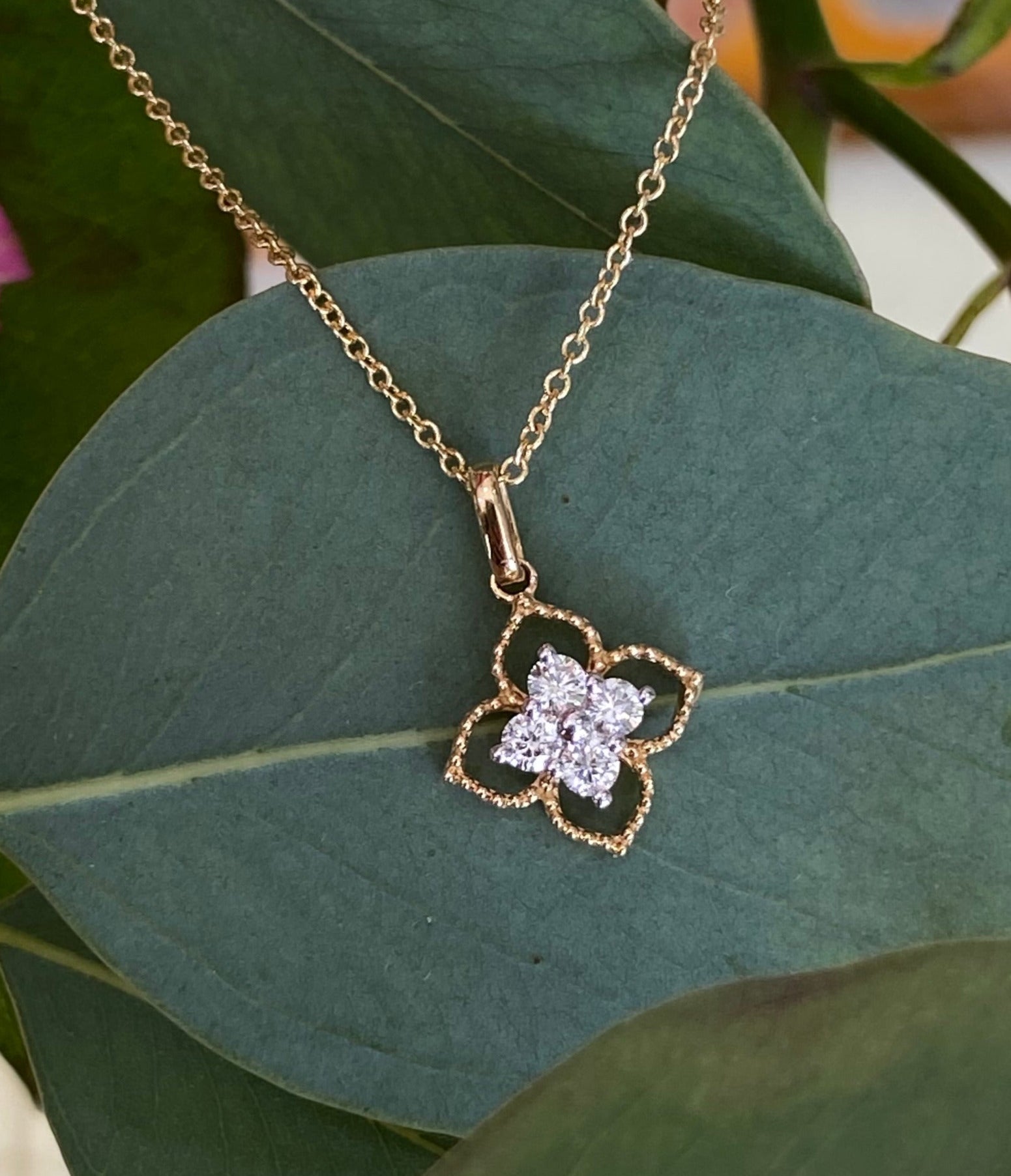 Beaded Bloom Diamond Flower Necklace