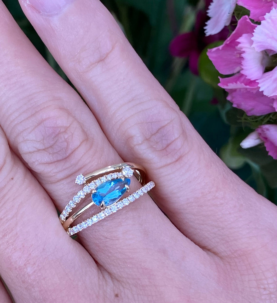 Stacked Blue Topaz And Diamond Ring