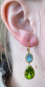 Peridot and Auqamarine Gemstone Dangle Earrings
