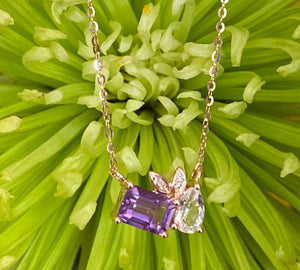 Amethyst and White Topaz Mosaic Necklace in Rose Gold