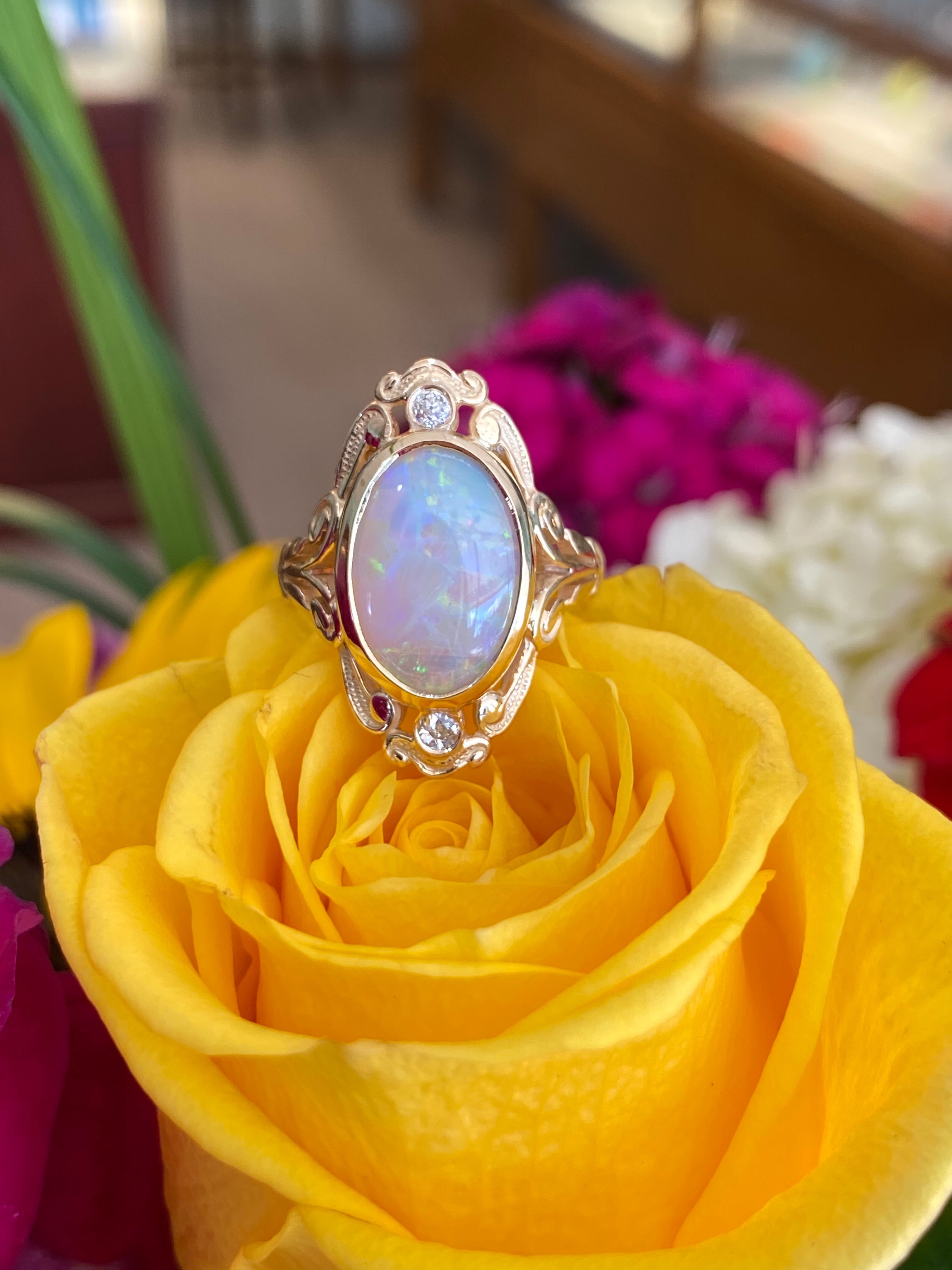 Vintage Opal & Diamond Ring