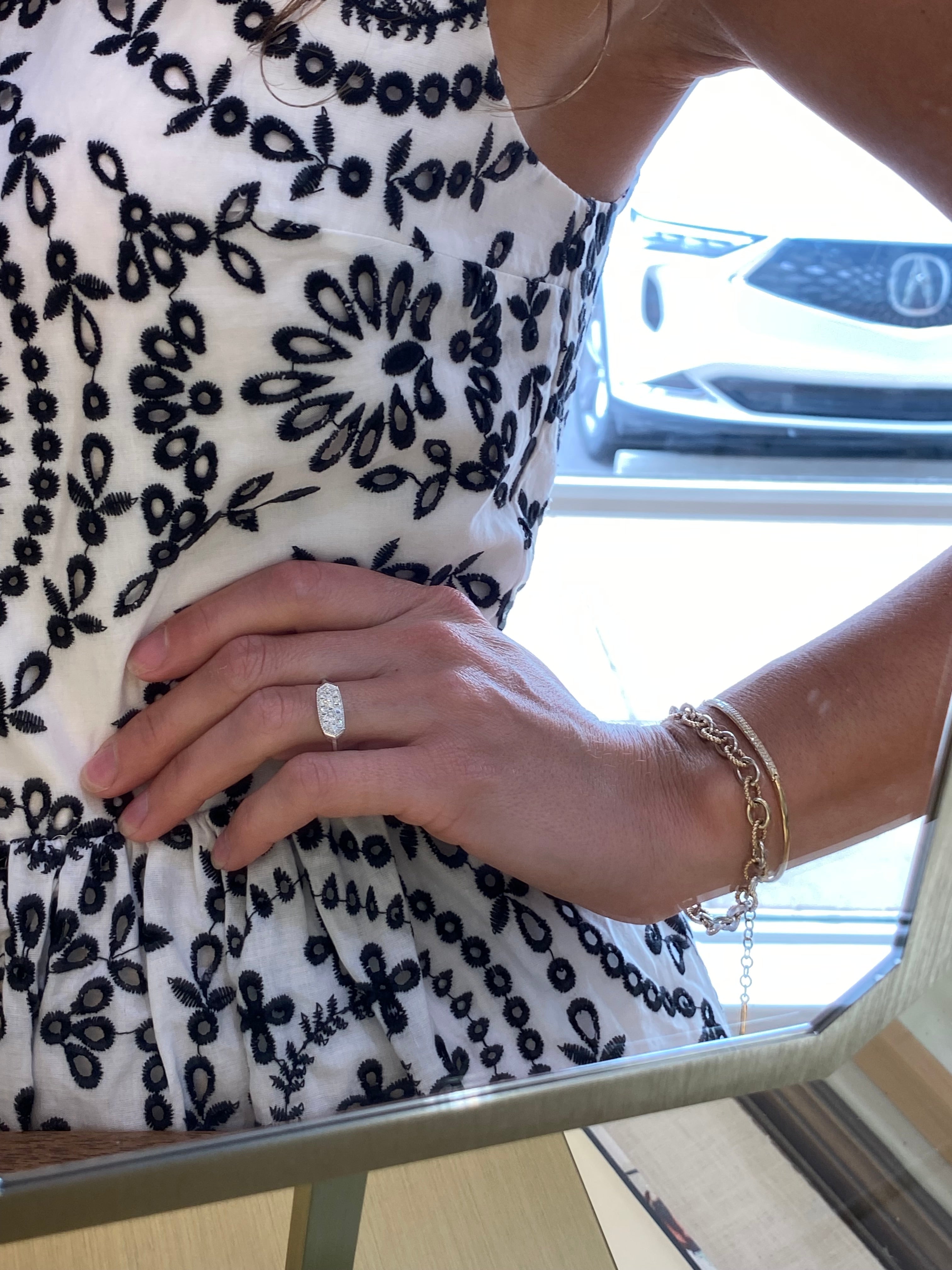 White Gold Diamond Rectangular Top Ring