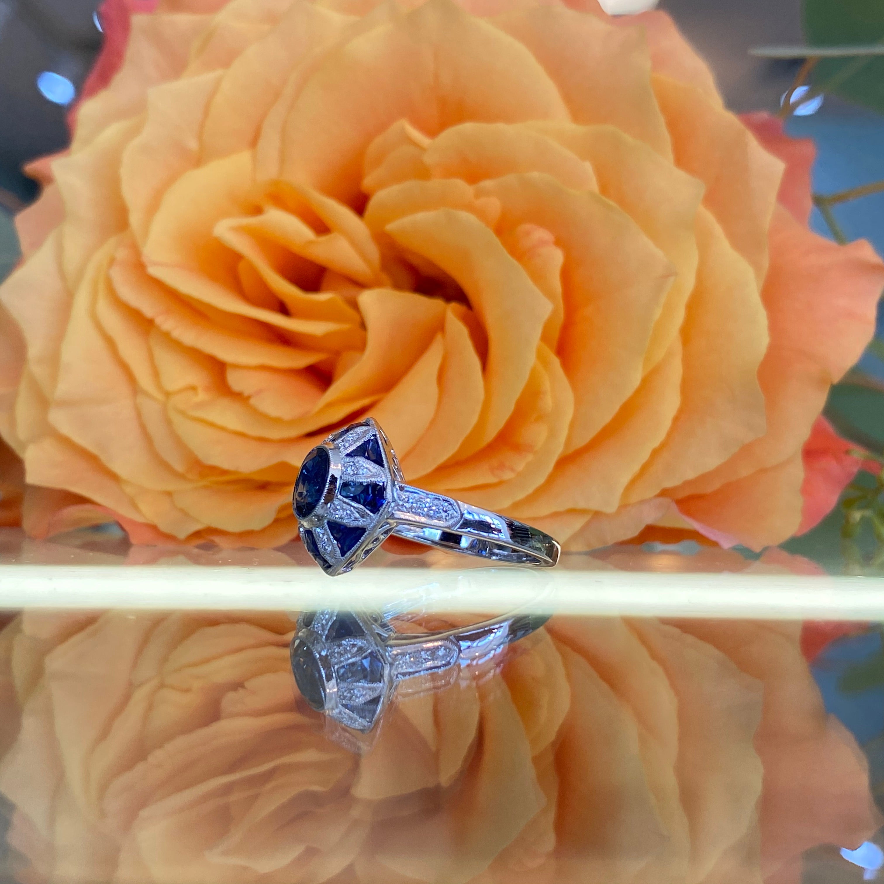 Sapphire & Diamond Vintage Inspired Ring