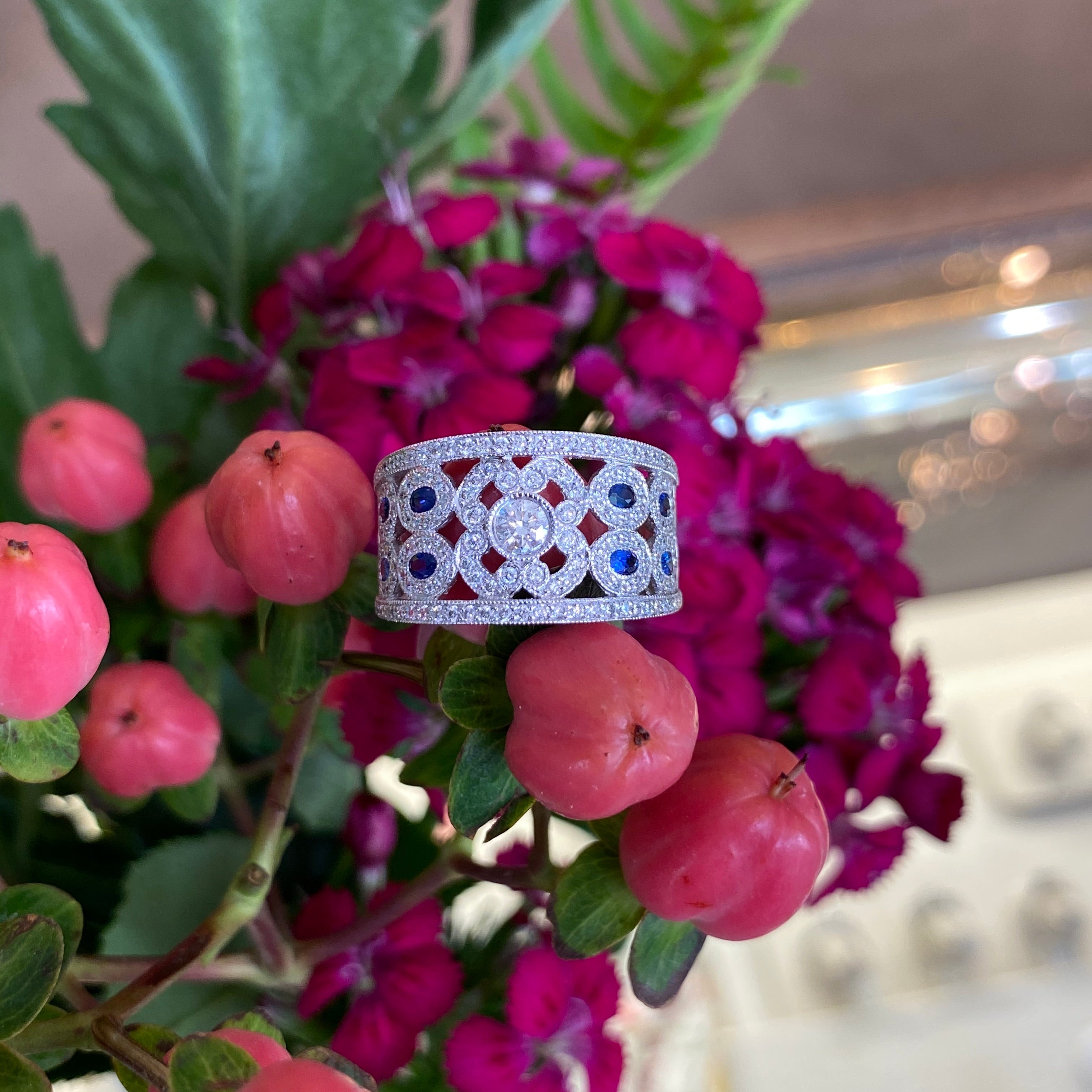 Sapphire & Diamond Milgrain Wide Ring