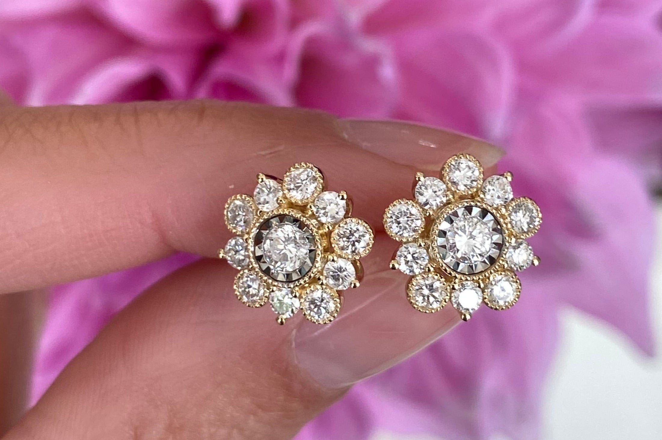 Golden Petal Diamond Stud Earrings