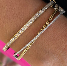 Load image into Gallery viewer, Diamond Criss-Cross Two Tone Bangle Bracelet
