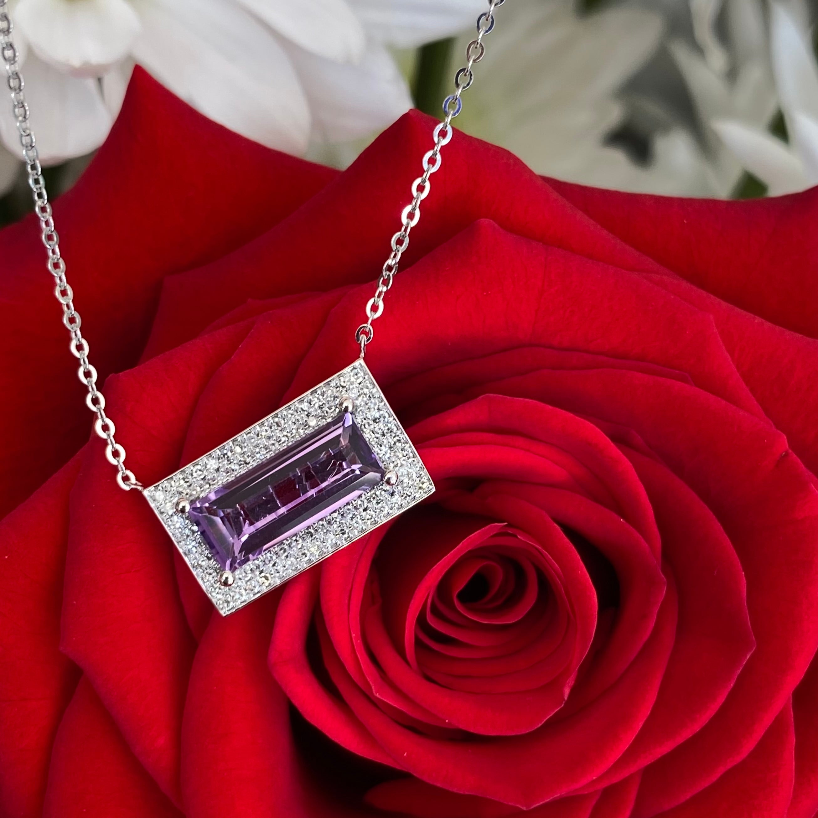 Amethyst & Diamond Frame Necklace