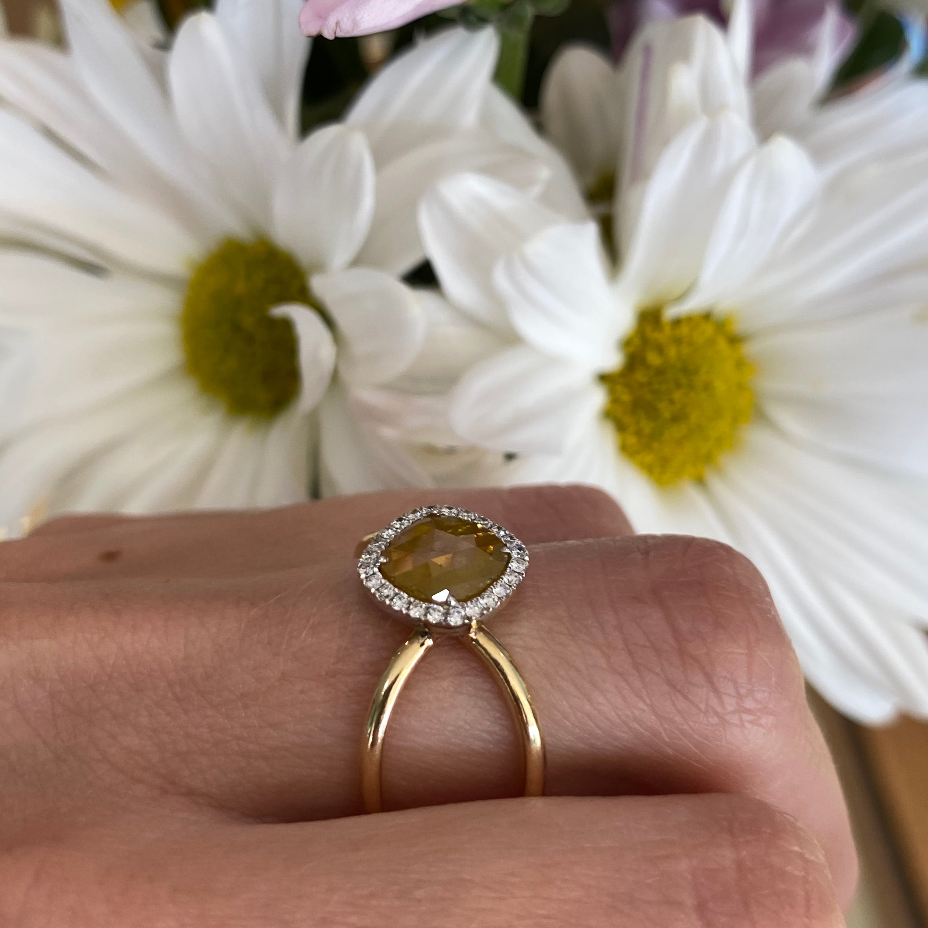 Yellow Diamond Slice Halo Split Ring
