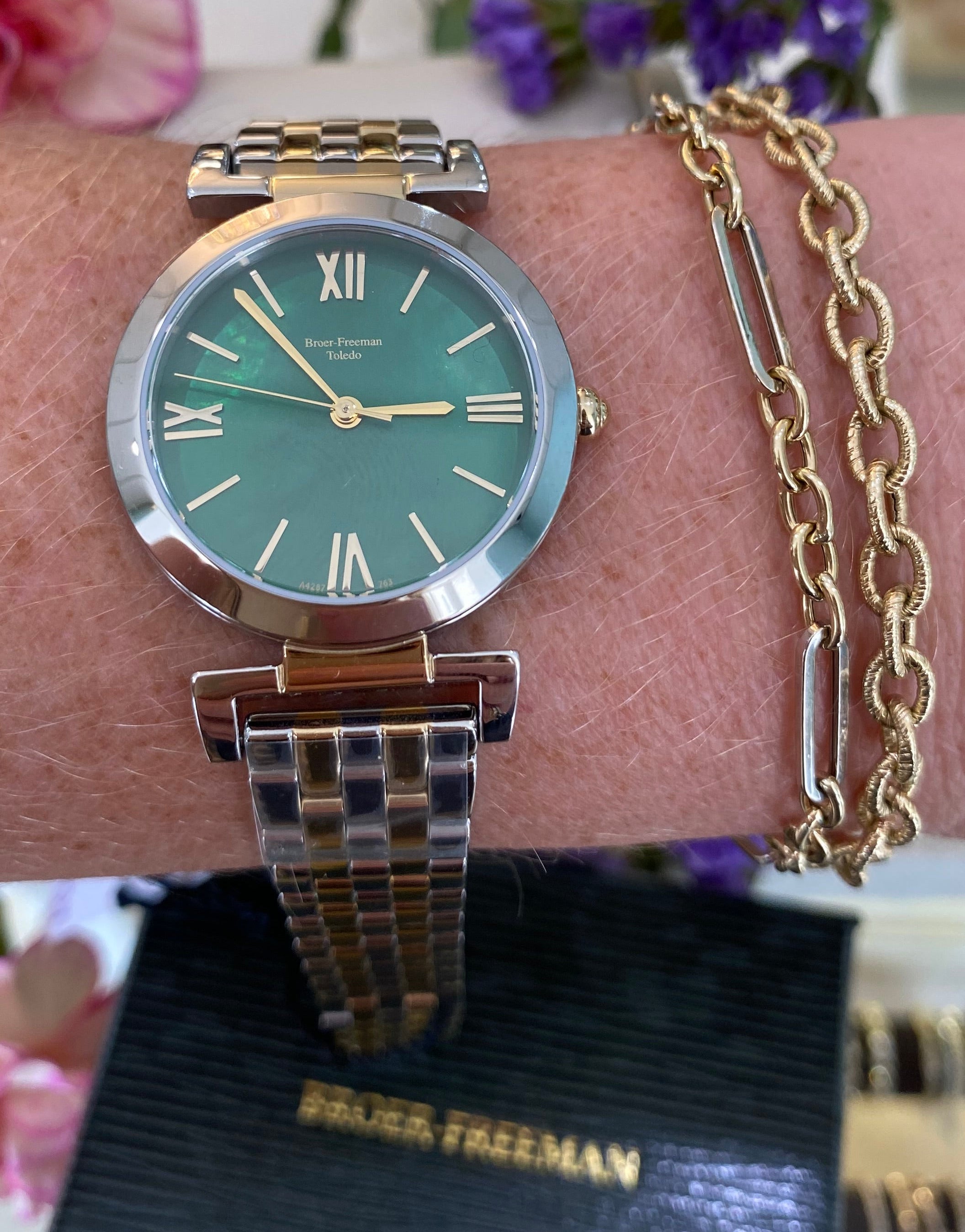 Green Mother of Pearl Gold & Silver Two Toned Watch