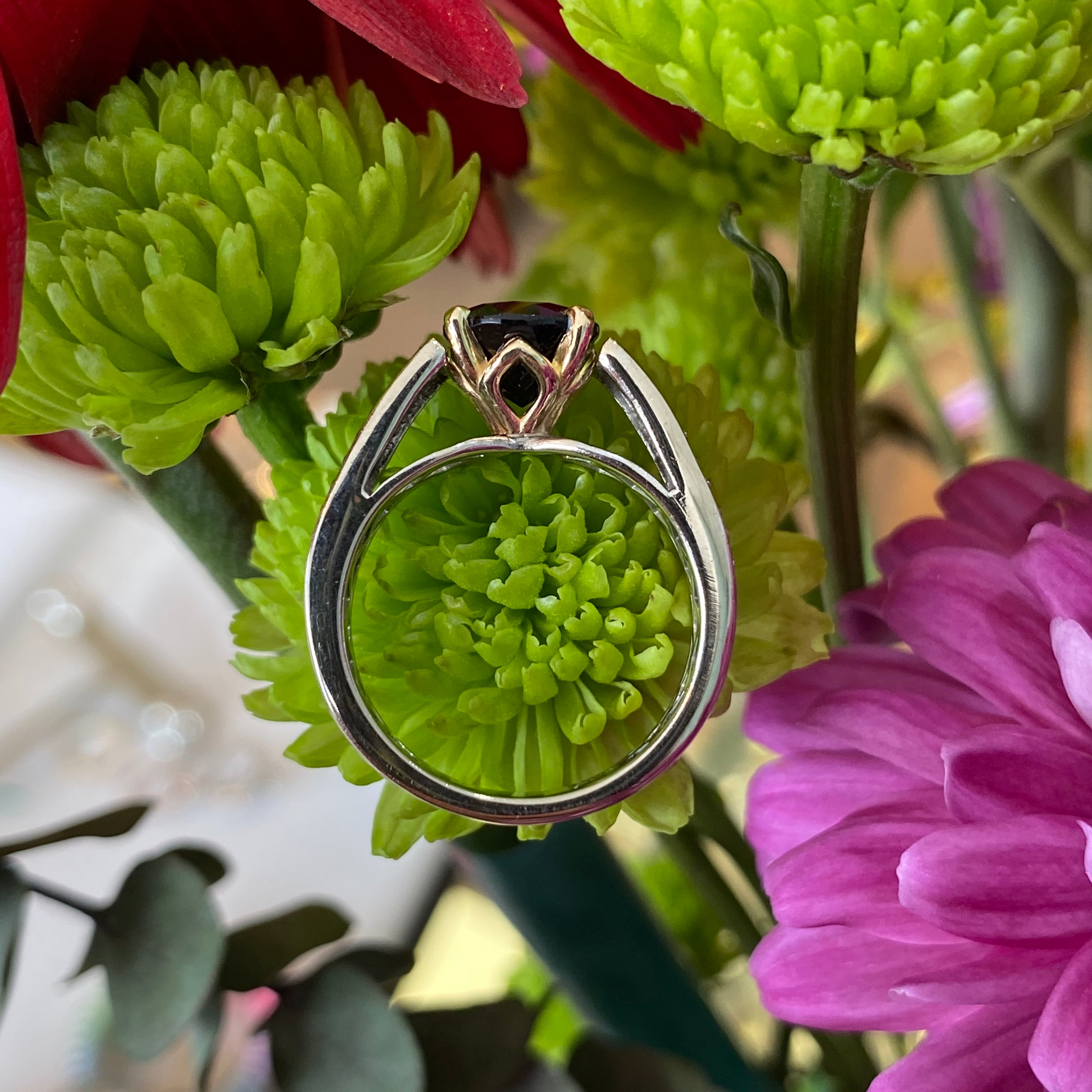 Green Tourmaline Double Diamond Band Ring