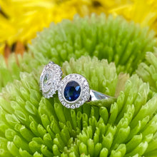 Load image into Gallery viewer, Oval Diamond &amp; Sapphire Three Stone Ring

