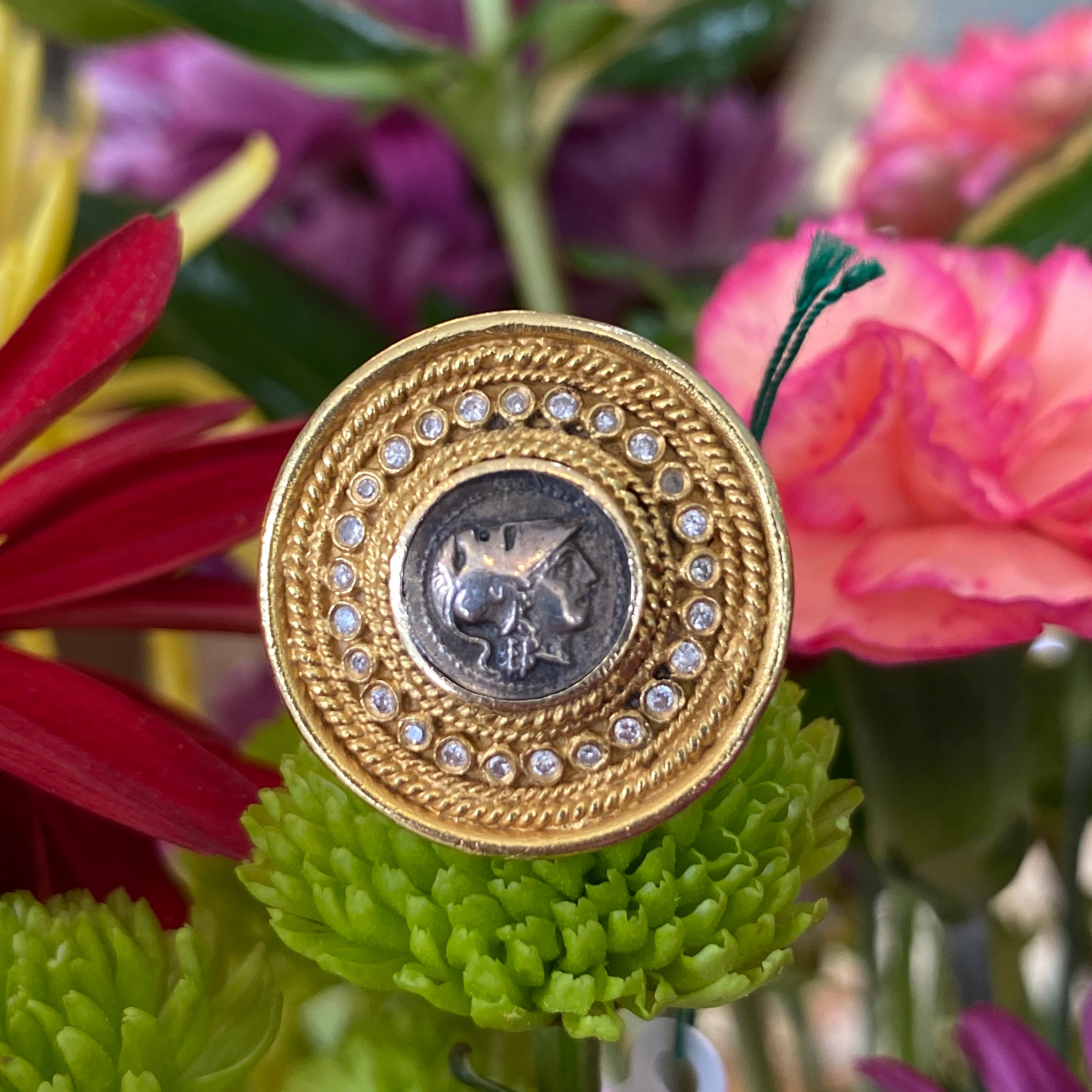Vintage Statement Diamond Coin Ring in 18K Yellow Gold