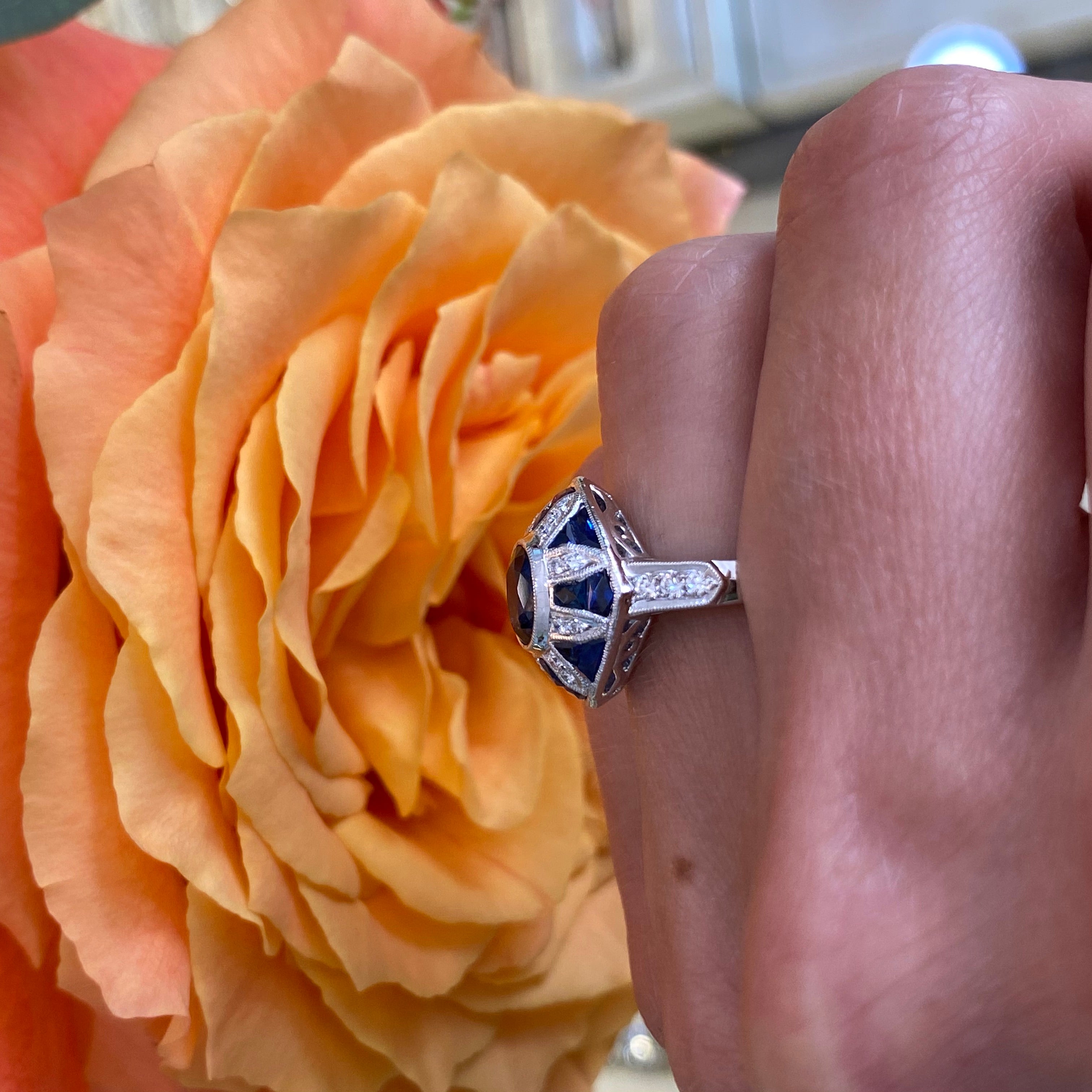 Sapphire & Diamond Vintage Inspired Ring