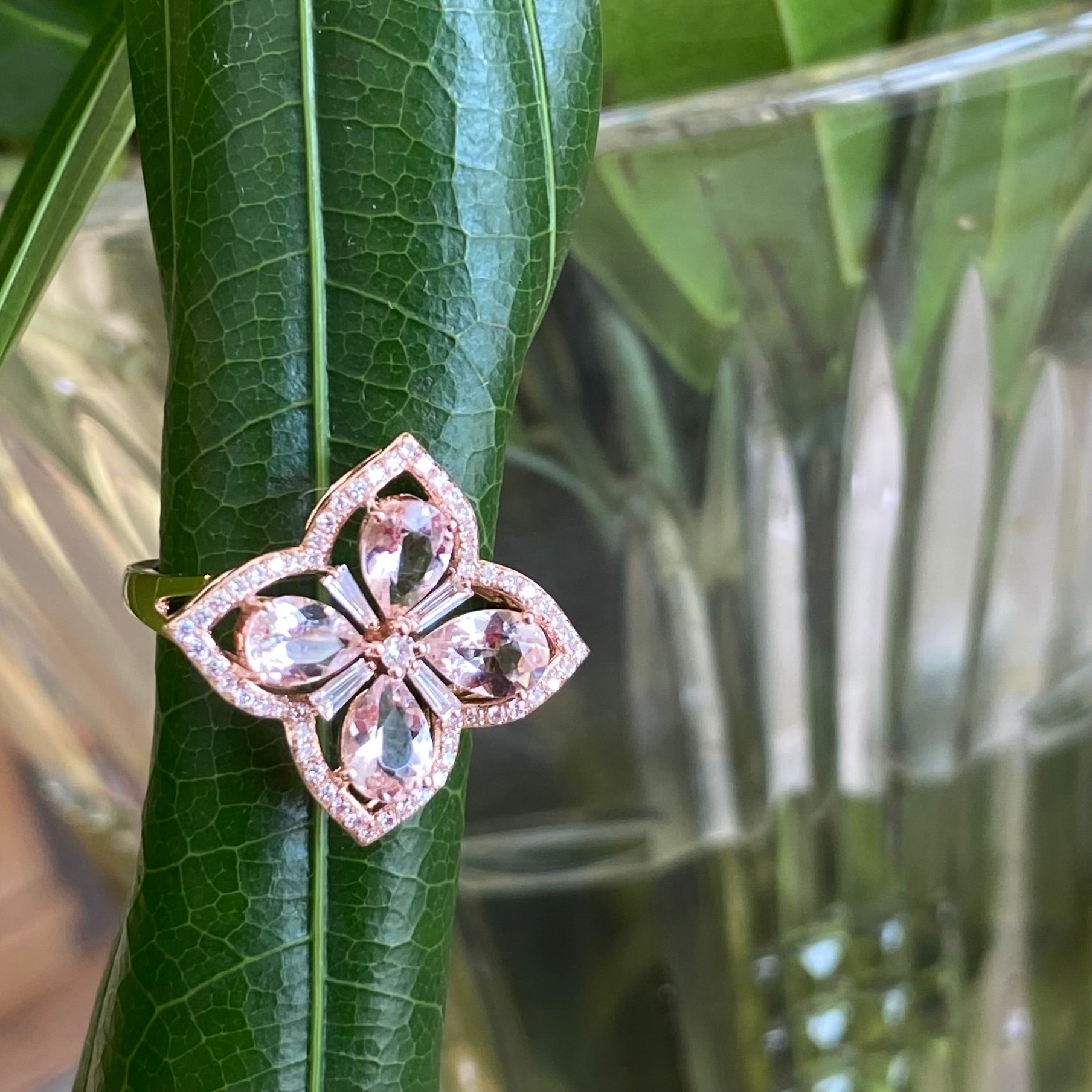 Rosé Clover Morganite and Diamond Ring