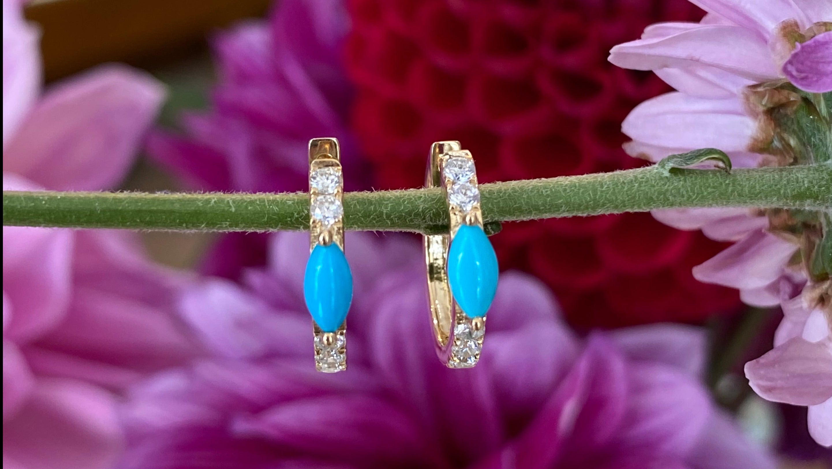 Turquoise & Diamond Hoop Earrings