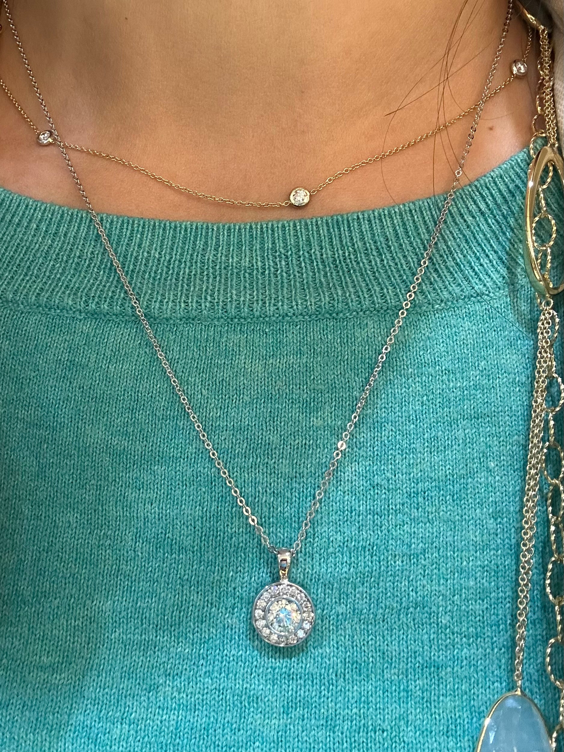 Diamond Halo Pendant in White Gold