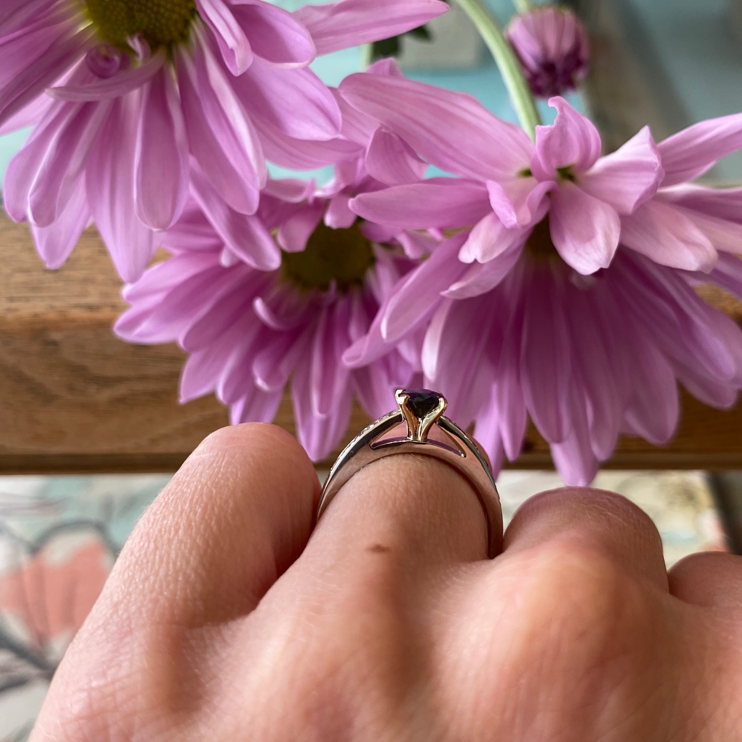 Oval Blue Sapphire & Diamond Engagement Ring