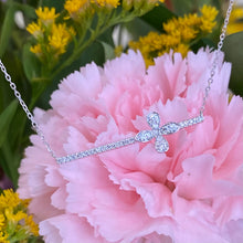 Load image into Gallery viewer, Diamond Flower Bar Necklace in White Gold
