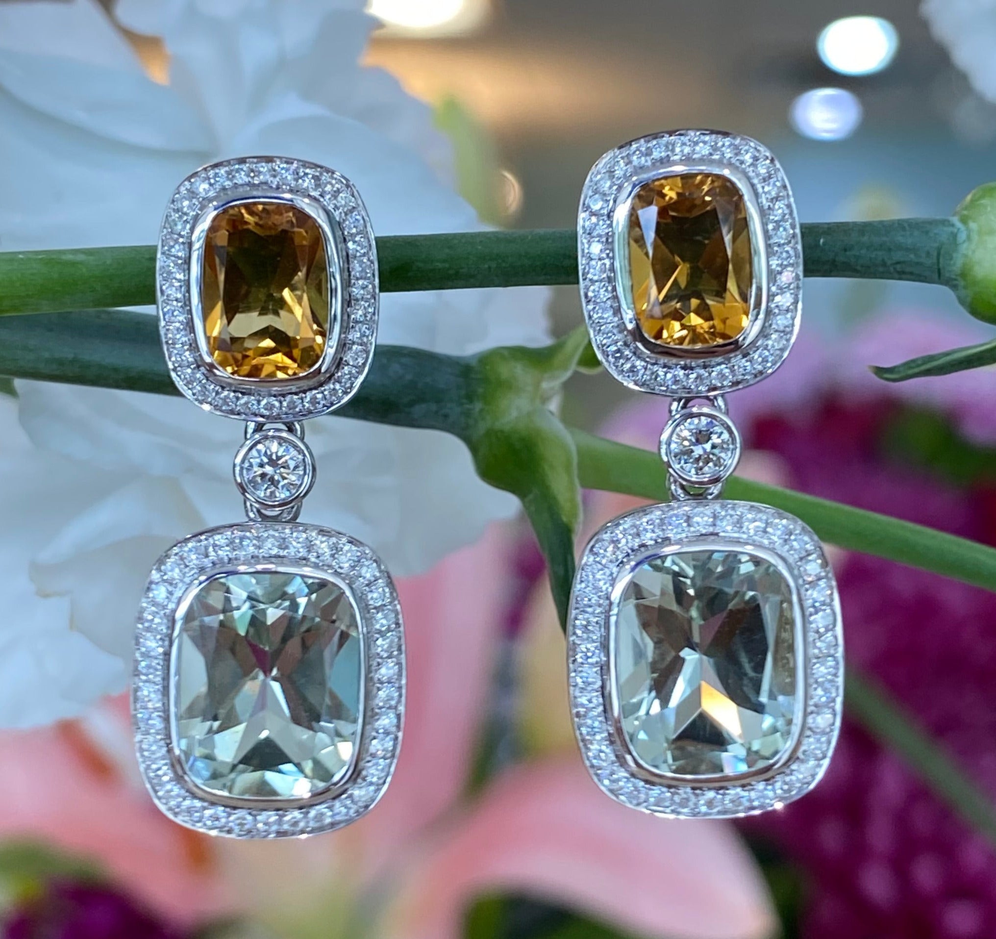 Citrine and Green Amethyst Dangle Earrings