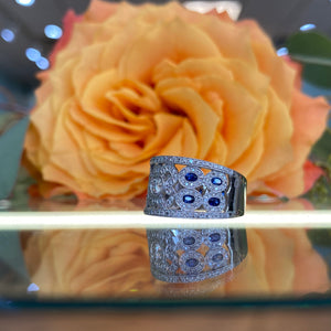 Sapphire & Diamond Milgrain Wide Ring
