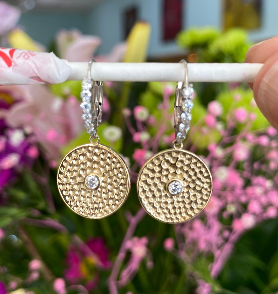 Yellow and White Gold Diamond Disk Earrings